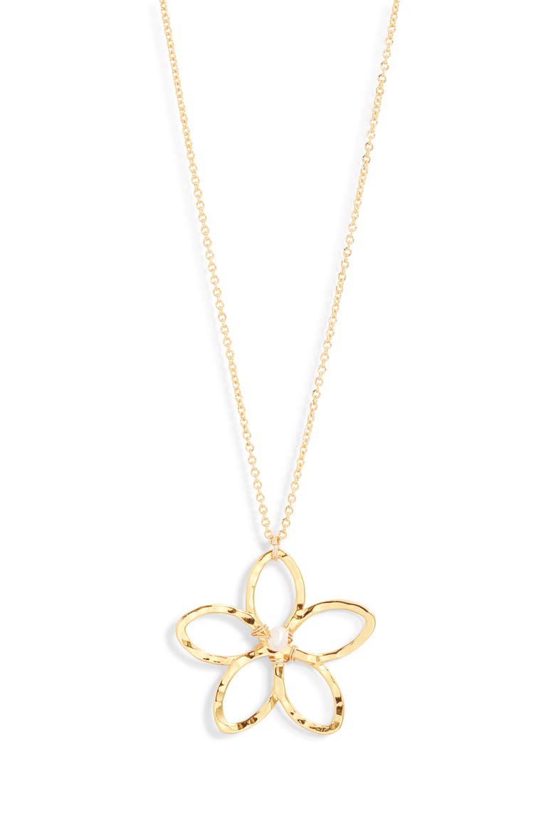 Melia Flower Freshwater Pearl Necklace, Main, color, GOLD