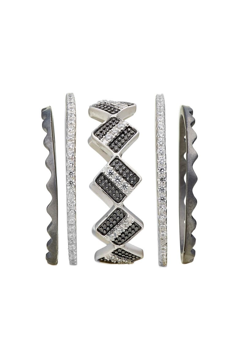 'Contemporary Deco' Geo Stackable Rings, Alternate, color, SILVER/ BLACK