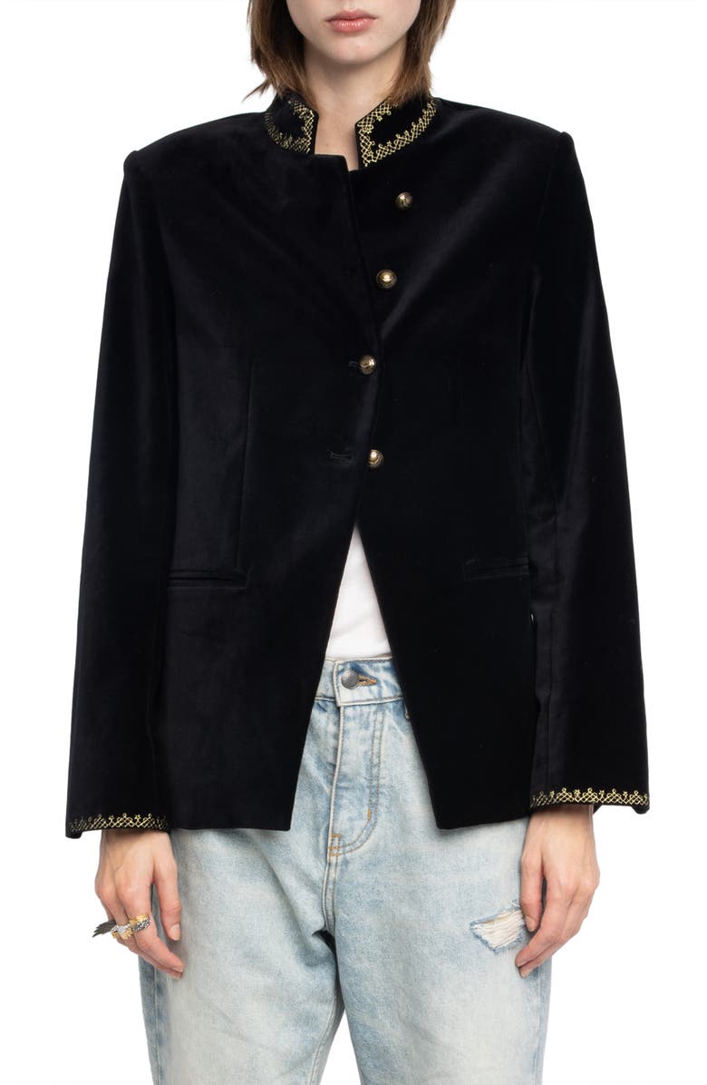 Zadig & Voltaire Verysa Brocade Collar Velveteen Jacket, Main, color, Black