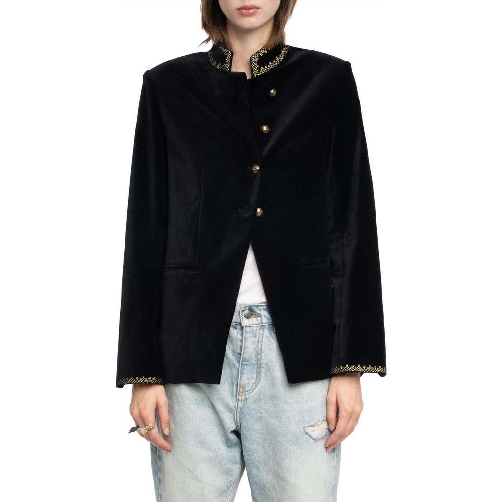 Zadig & Voltaire Verysa Brocade Collar Velveteen Jacket In Black