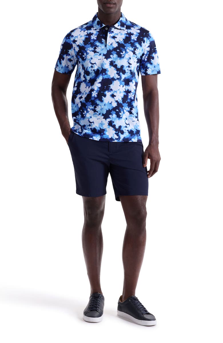 Bugatchi Hendrix Digital Blurred Floral Print Pima Cotton Polo, Alternate, color, Navy