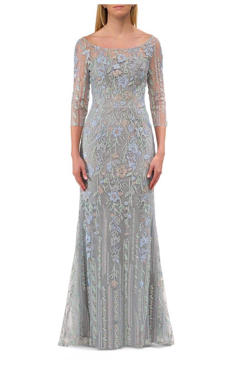 La Femme Long Mother of the Bride Dress with Colorful Lace Design, Main, color,