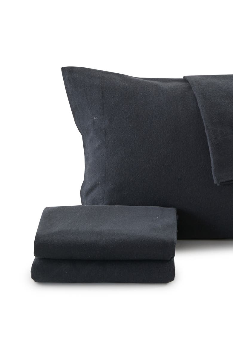 Woven & Weft Cotton Solid Flannel Sheet Set, Alternate, color, Black