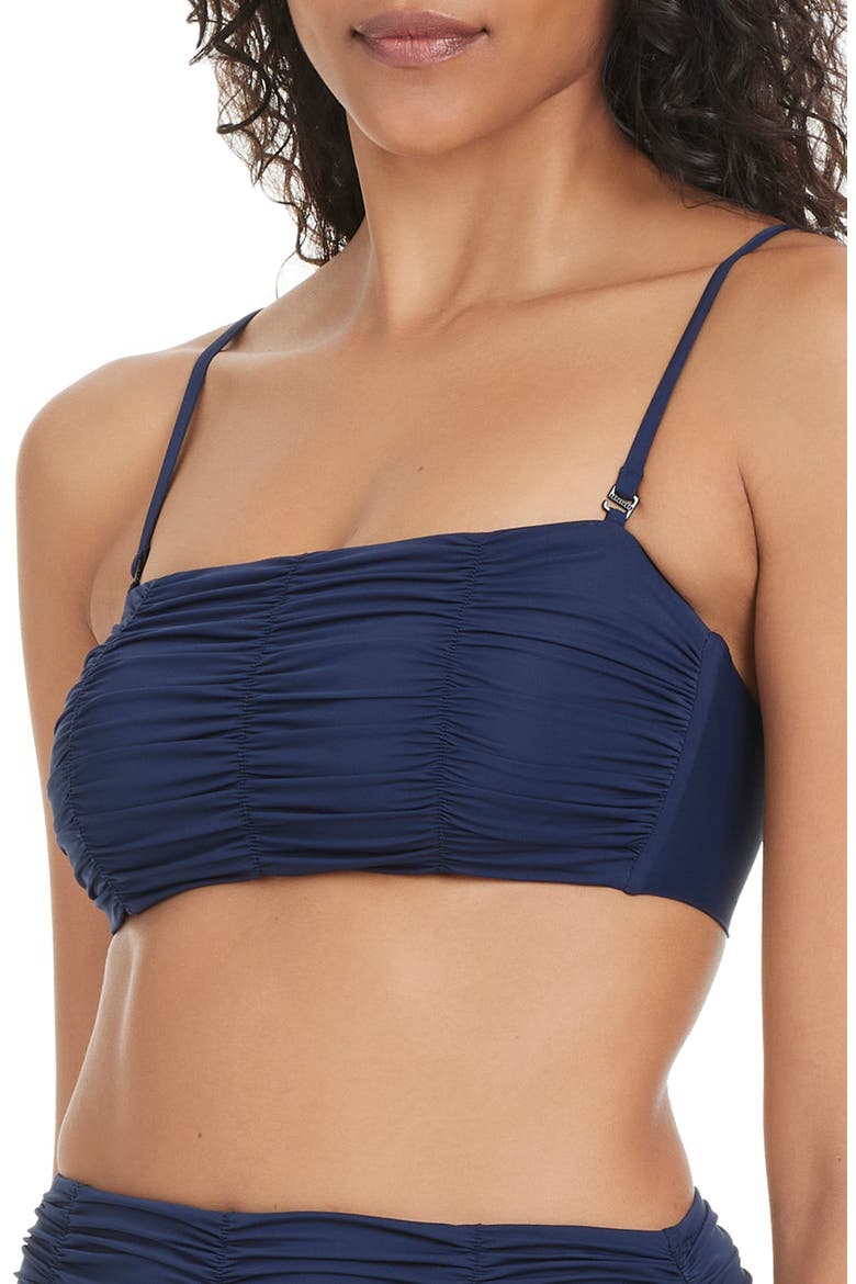 Shirred Bandeau Bikini Top, Main, color, NAVY MOOD