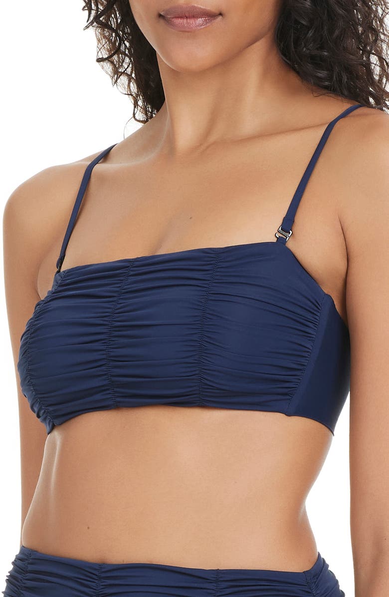 Sanctuary Shirred Bandeau Bikini Top, Main, color, Navy Mood