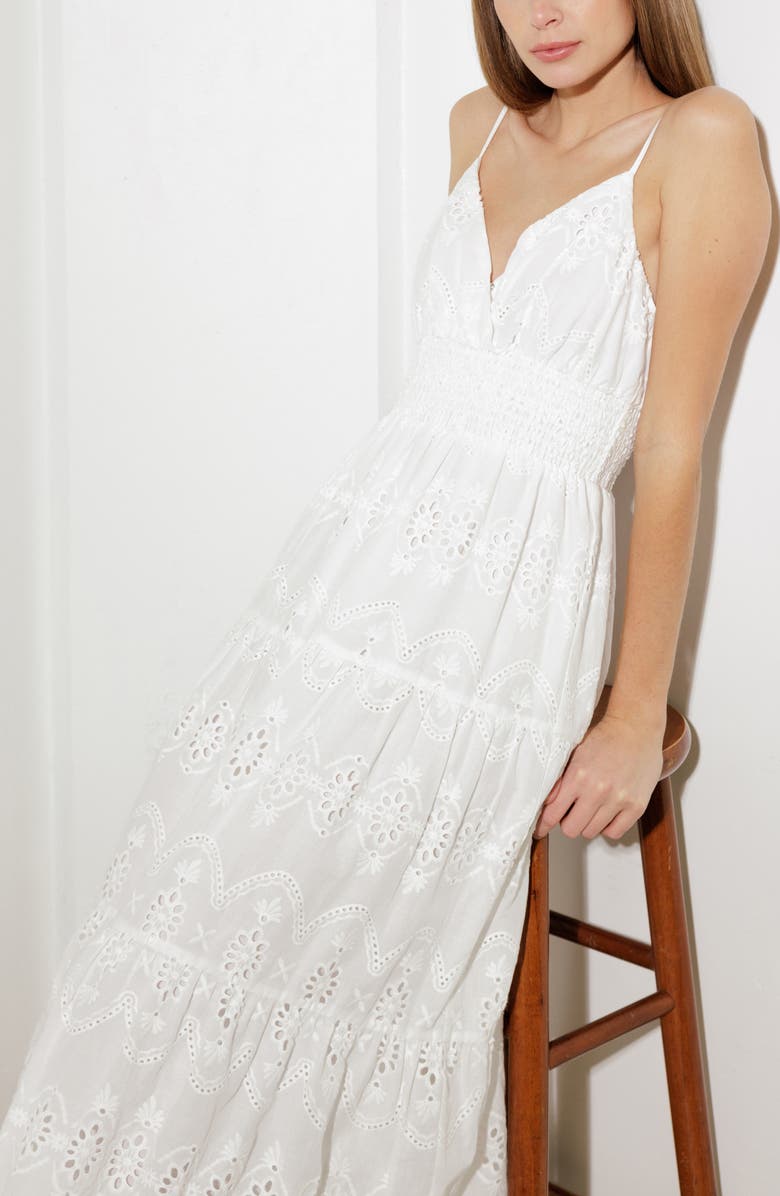 FREEMARKET Eyelet Embroidery Midi Dress, Alternate, color, Off White