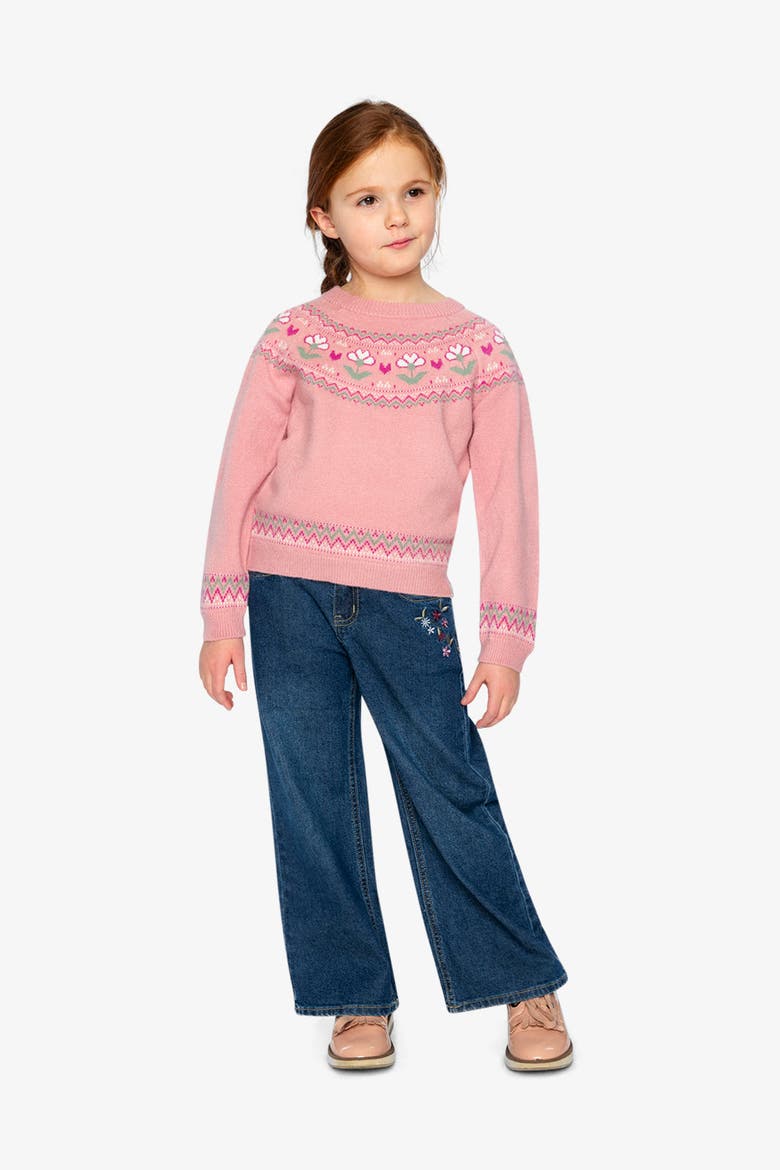 Stretch Denim Embroidered Flower Jeans, Alternate, color, Light Blue Denim