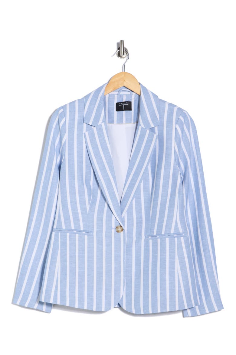 Stripe Notch Lapel Linen Blend Blazer, Alternate, color, BLUE/ WHITE STRIPE