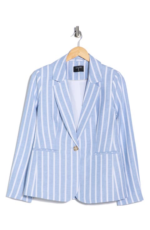 Stripe Notch Lapel Linen Blend Blazer