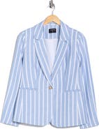 T Tahari Stripe Notch Lapel Linen Blend Blazer