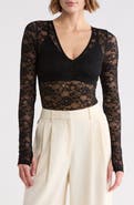 ALICE + OLIVIA Teagan Lace V-Neck Long Sleeve Bodysuit