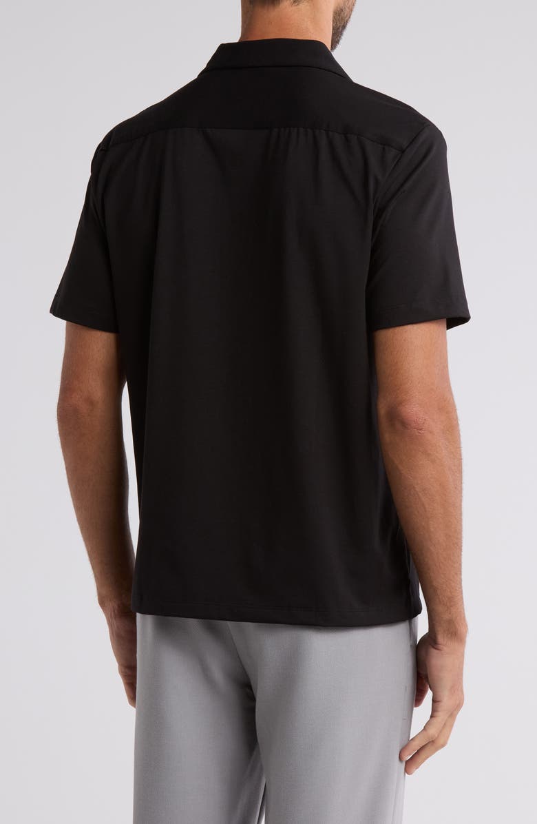 DENIM AND FLOWER Short Sleeve Knit Button-Up Shirt, Alternate, color, Black