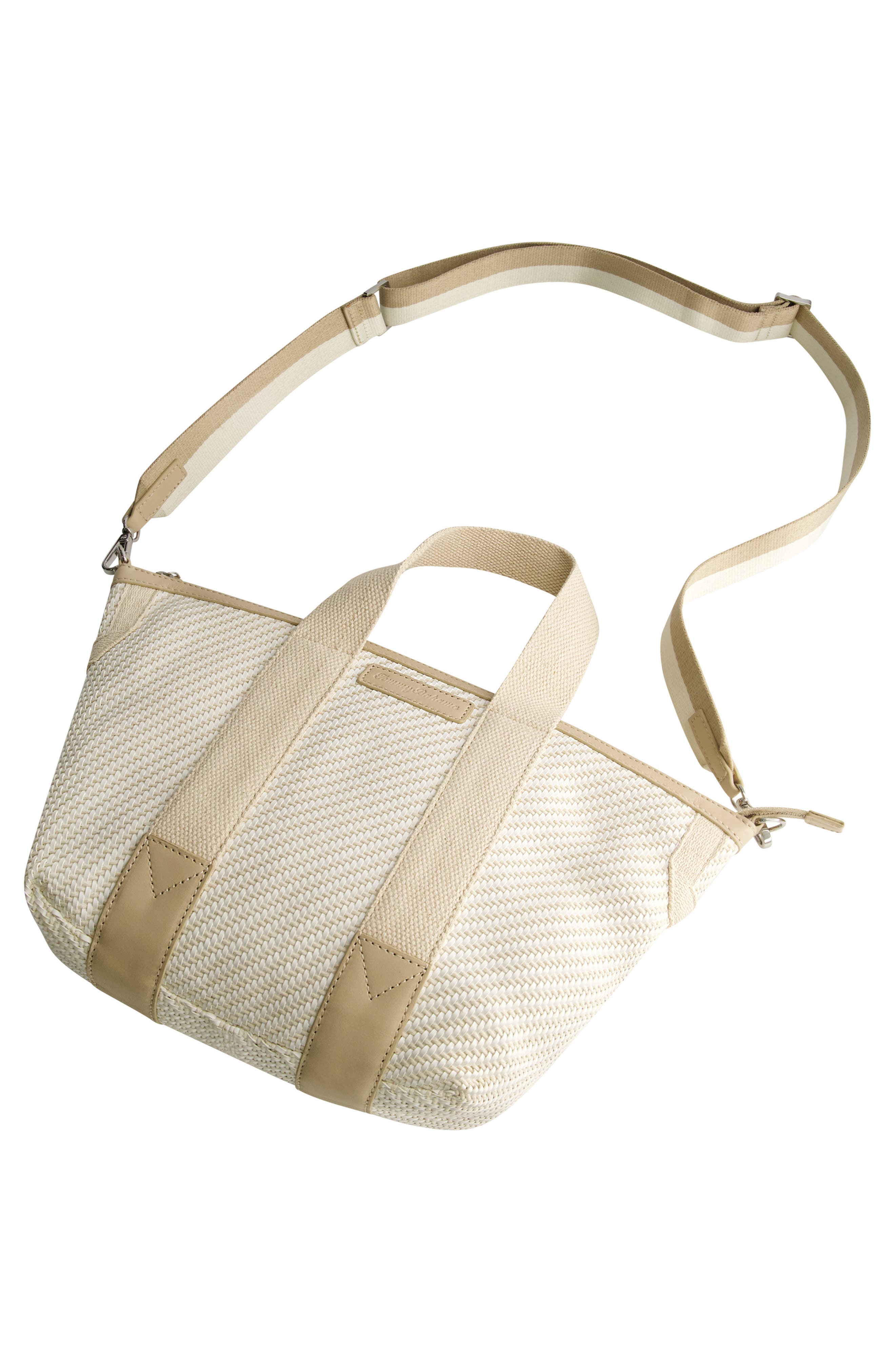 Soft Woven Zip-Top Tote, Alternate, color, TAN/ WHITE