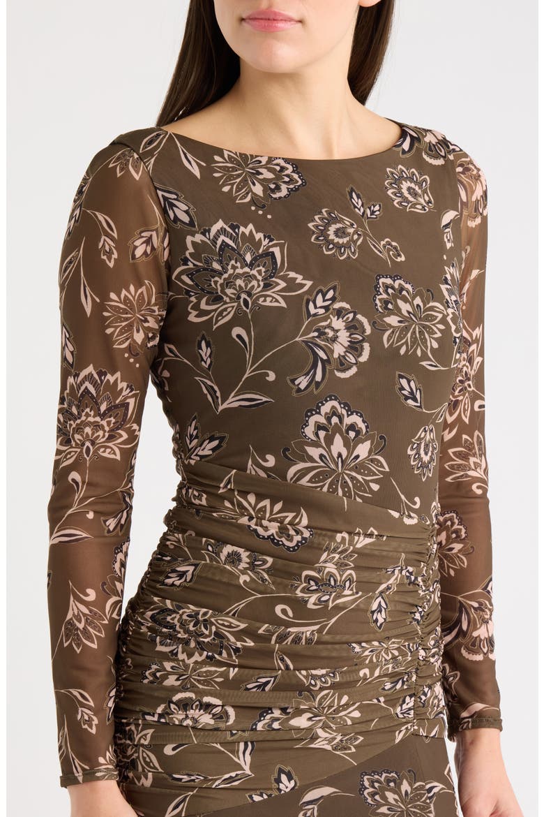 Paisley Long Sleeve Mesh Maxi Dress, Alternate, color, OLIVE