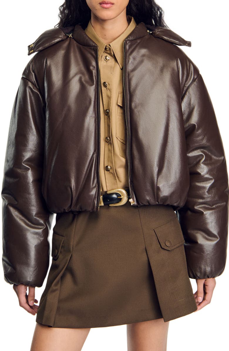 SANDRO Glazed leather jacket, Alternate, color, 