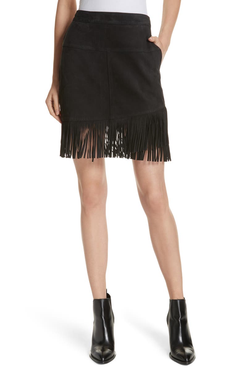 FRAME Fringe Hem Leather Skirt, Main, color, 