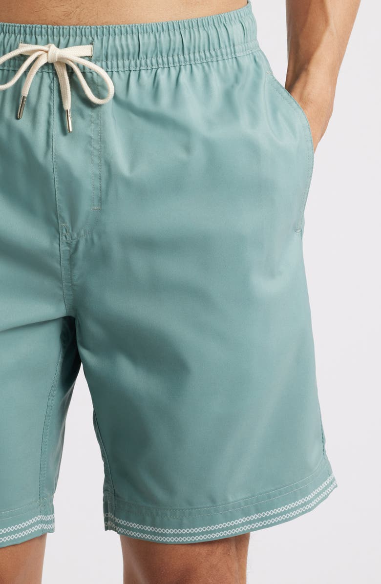 Nordstrom 8-Inch Polyester Classic Swim Trunks, Alternate, color, Green Iceberg Cross Stitch