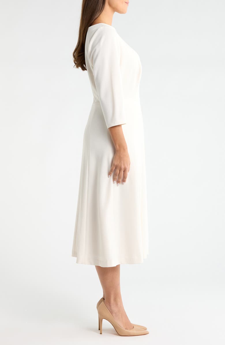 Anne Klein Shoulder Pin Asymmetric Long Sleeve Midi Dress, Alternate, color, White Dove
