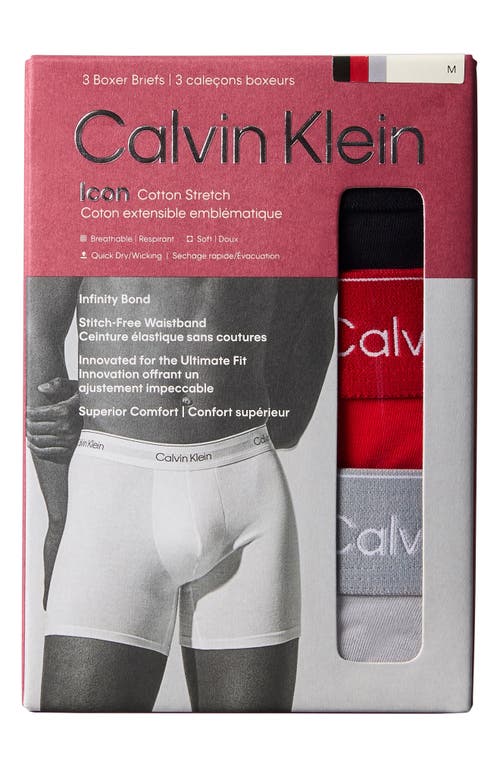 Calvin Klein Icon 3-pack Stretch Cotton Boxer Briefs In Multi