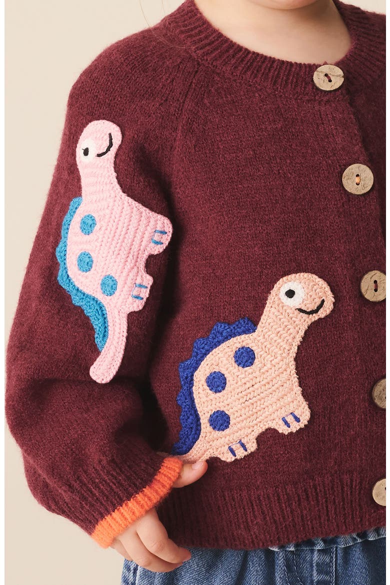 Kids' Dinosaur Embroidered Cardigan, Alternate, color, RED