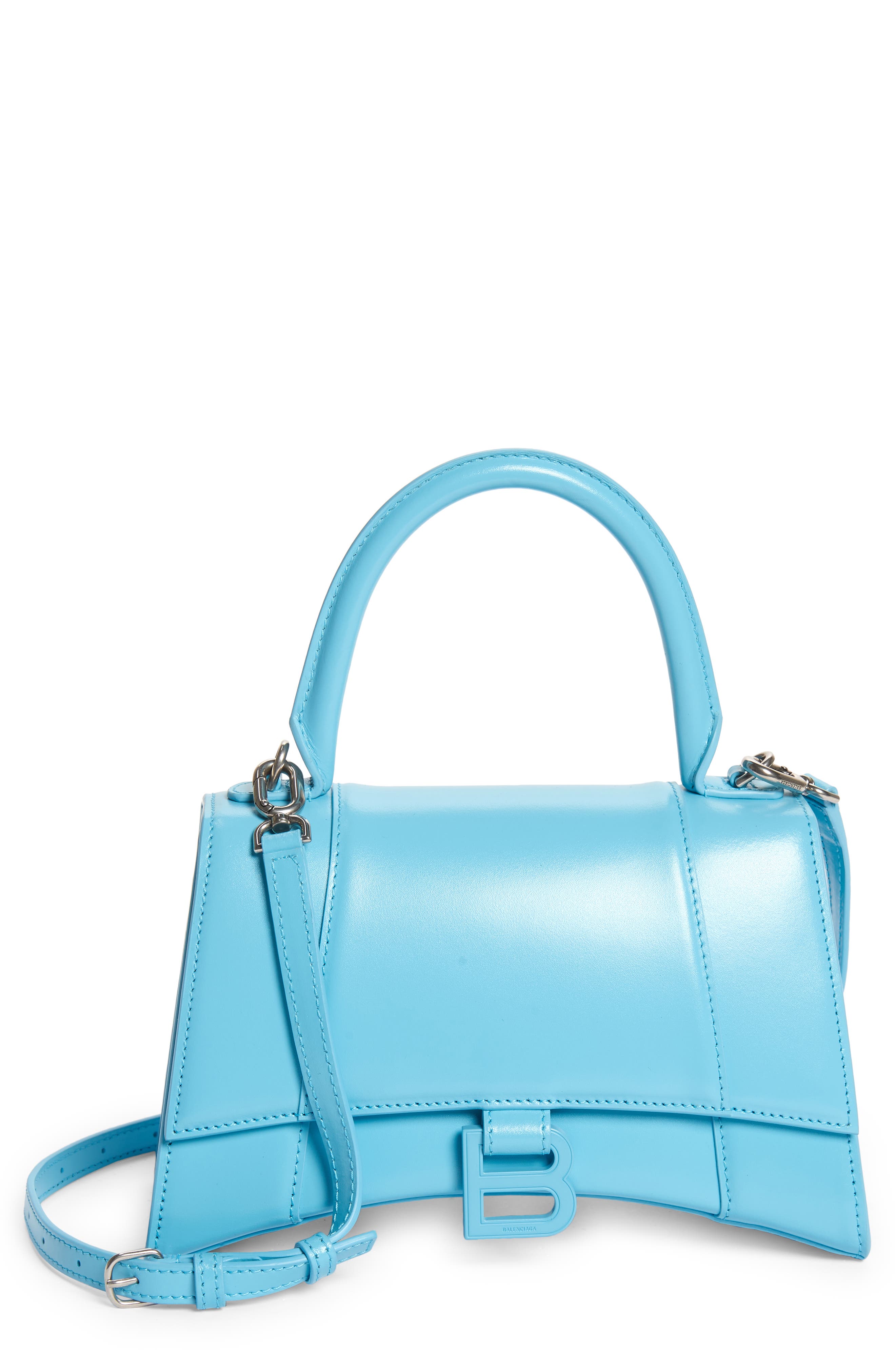 Hourglass Leather Top Handle Bag, Main, color, AZUR