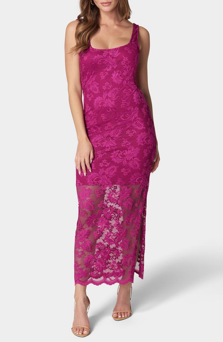bebe Square Neck Lace Maxi Dress, Main, color, Fuchsia