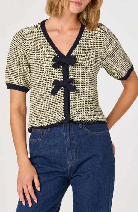 ASTR the Label Bow Short Sleeve Cardigan