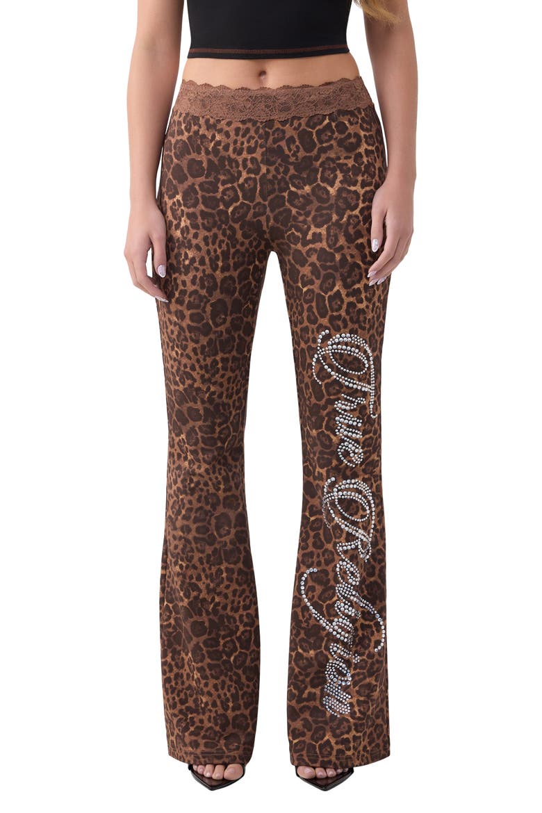 Crystal Lace Waist Bootcut Pants, Main, color, LEOPARD