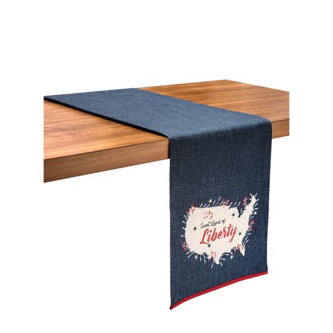 "Sweet Land of Liberty" USA 100% Cotton Denim Blue Table Runner 13" x 72"
