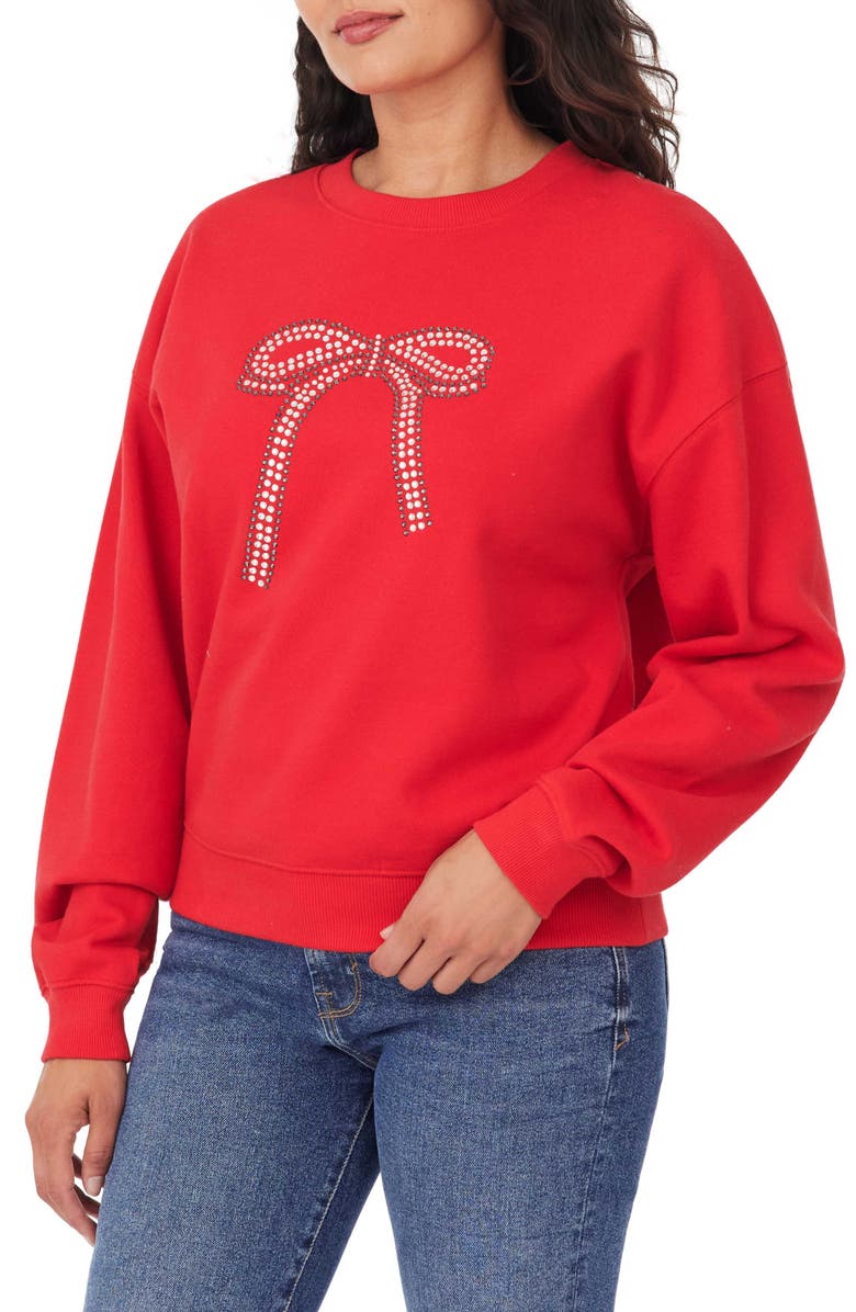 Kensie Bow Embellished Sweatshirt & Scrunchie Set, Alternate, color, Crimson Bow