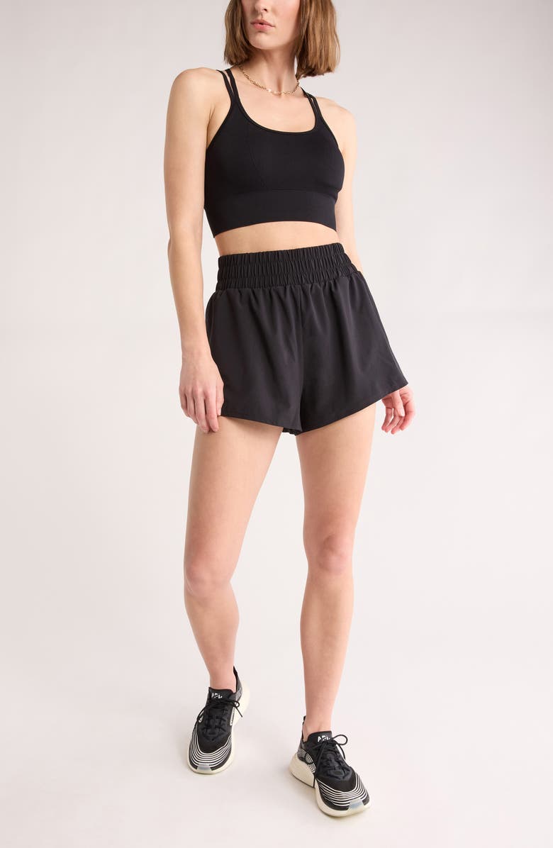 Z by Zella Interval High Waist Flowy Shorts, Alternate, color, Black