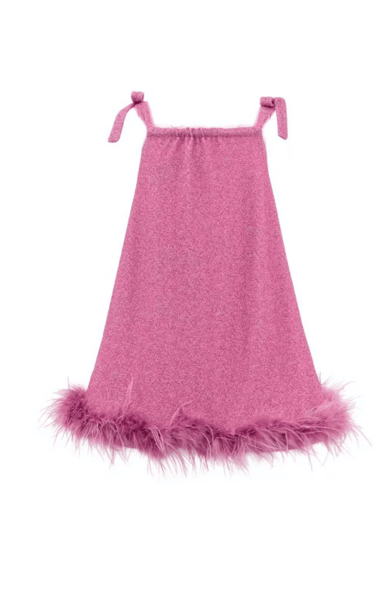 Lola + The Boys Metallic Feather Trim Dress, Main, color, Pink