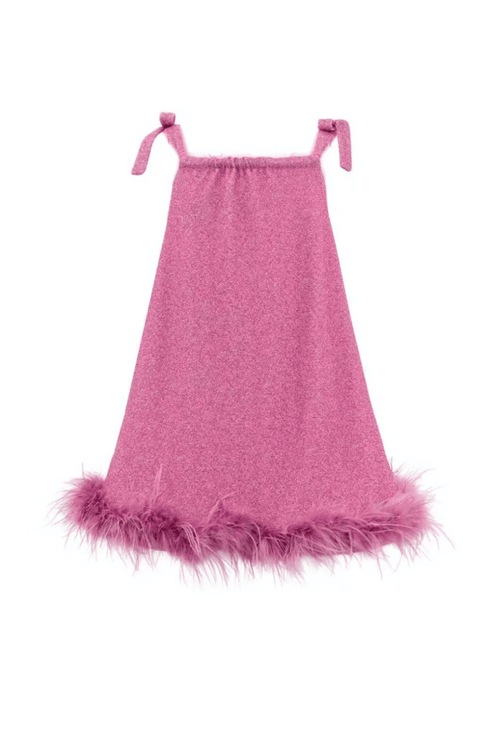 Metallic Feather Trim Dress