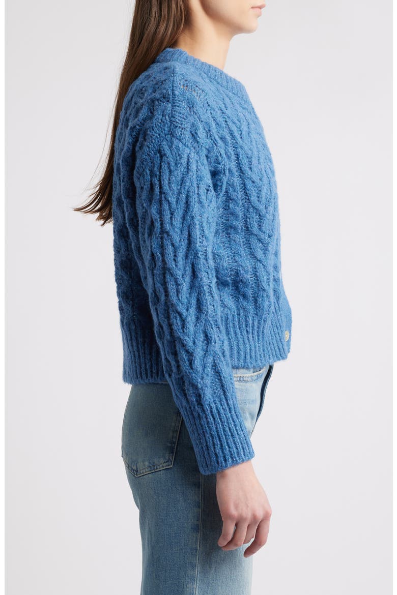 Amelie Cable Wool & Alpaca Blend Cardigan, Alternate, color, LAKE