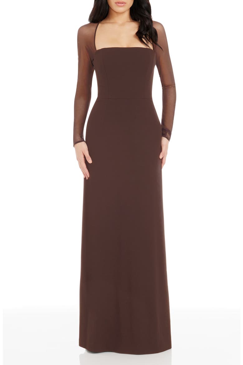 Maxwell Square Neck Long Sleeve Gown, Main, color, MOCHA
