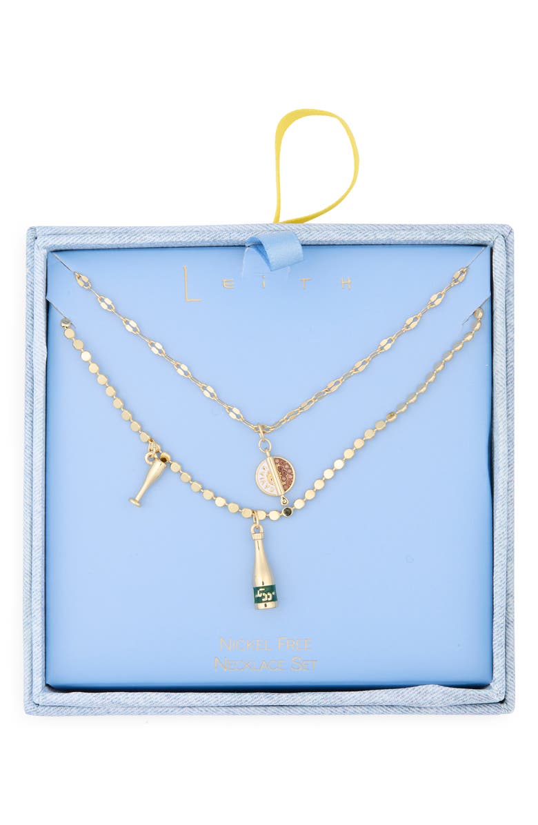 Leith Two Row Caviar & Bubbles Pendant Necklace, Main, color, Green Multi- Gold