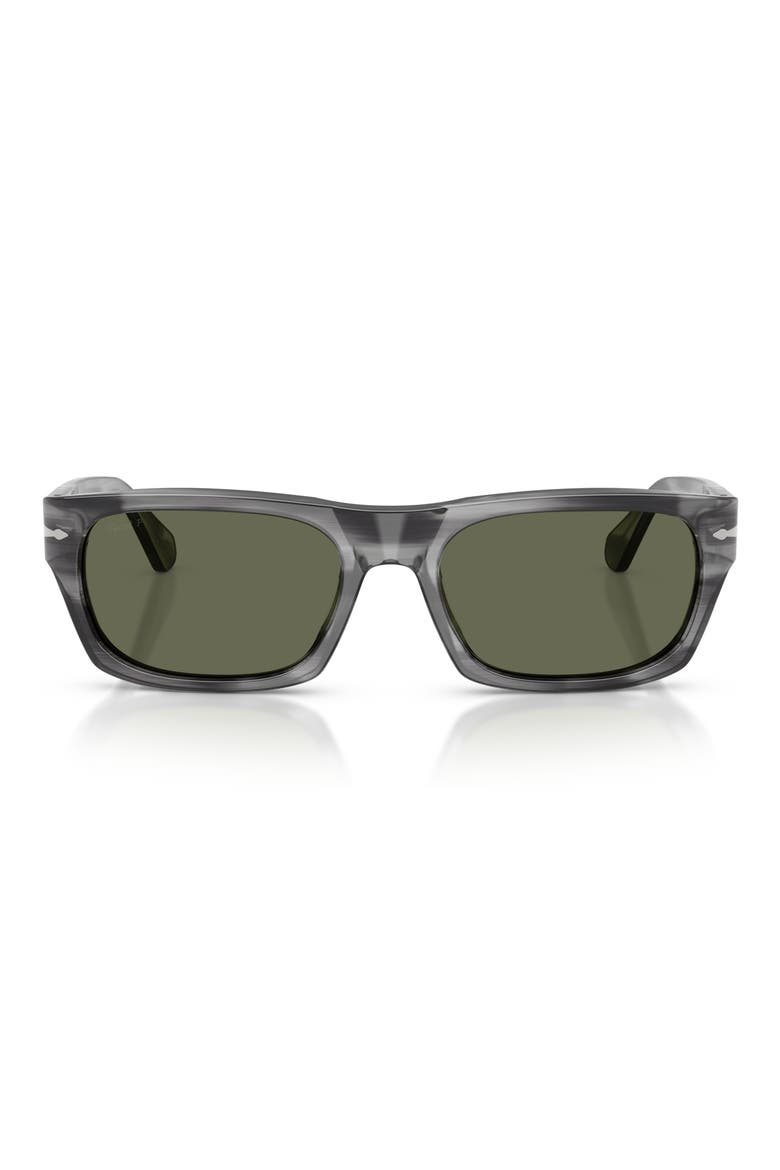 Gender Inclusive PO3398S 55mm Polarized Rectangular Sunglasses, Main, color, STRIPED GREY / GREEN POLAR