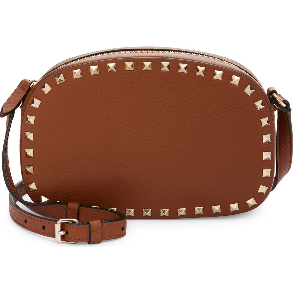 Valentino Rockstud Mini Grainy Leather Crossbody In Brown