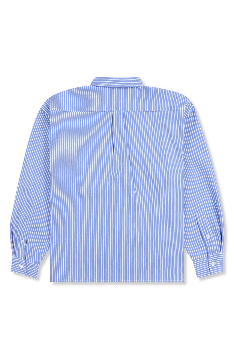 PLEASURES Impact Logo Stripe Cotton Blend Button-Up Shirt, Alternate, color, Blue