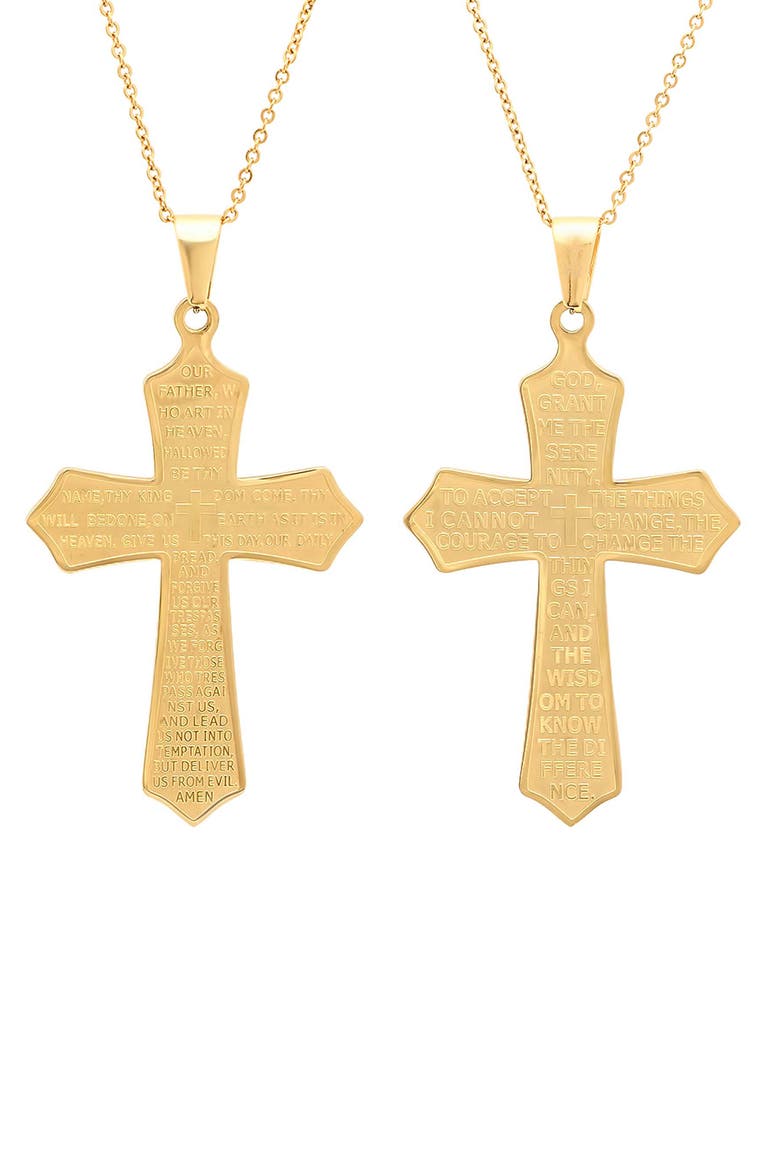 Men's 18k Gold Plate Reversible Prayer Cross Pendant Necklace, Main, color, GOLD