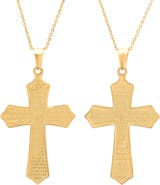 STEELTIME Men's 18k Gold Plate Reversible Prayer Cross Pendant Necklace