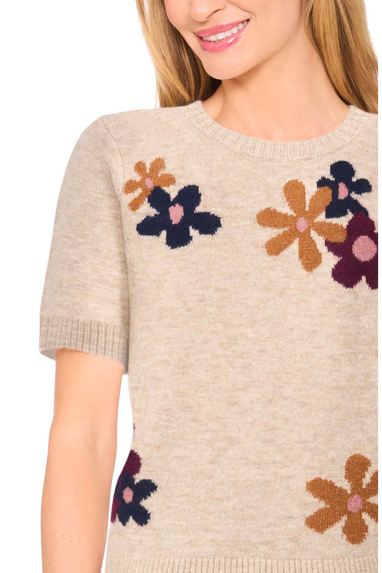 Groovy Flower Short Sleeve Sweater, Alternate, color, OATMEAL