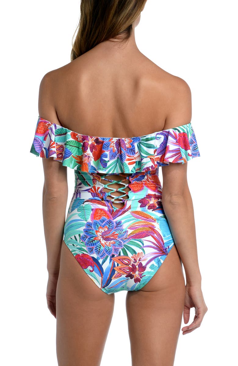 La Blanca Tropez Floral Print Off the Shoulder One-Piece Swimsuit, Alternate, color, 