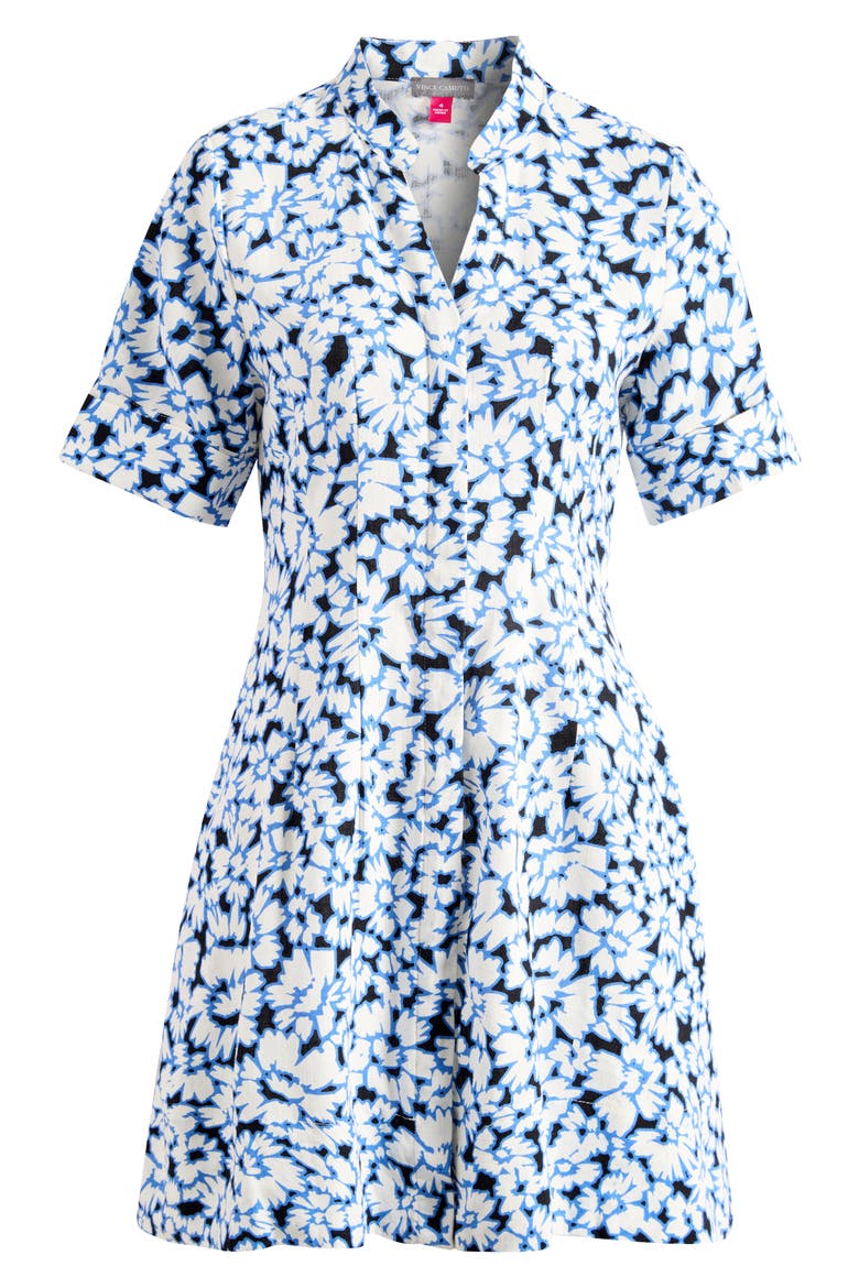 Floral V-Neck Dress, Alternate, color, RICH BLACK/ WHITE/ BLUE
