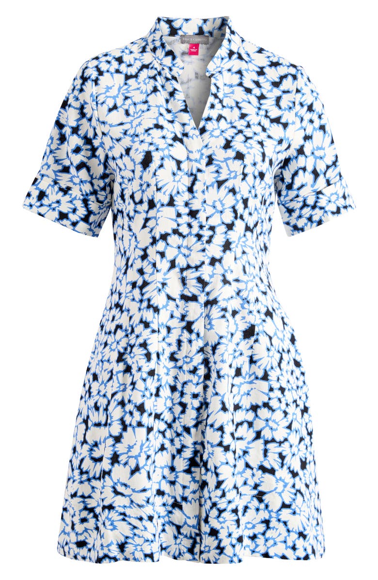 Vince Camuto Floral V-Neck Dress, Alternate, color, Rich Black/ White/ Blue