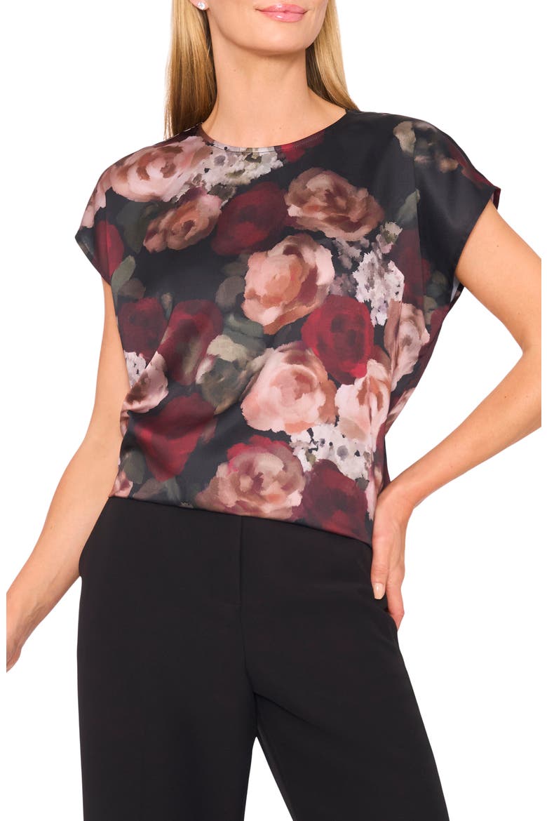 Floral Cap Sleeve Top, Main, color, RICH BLACK