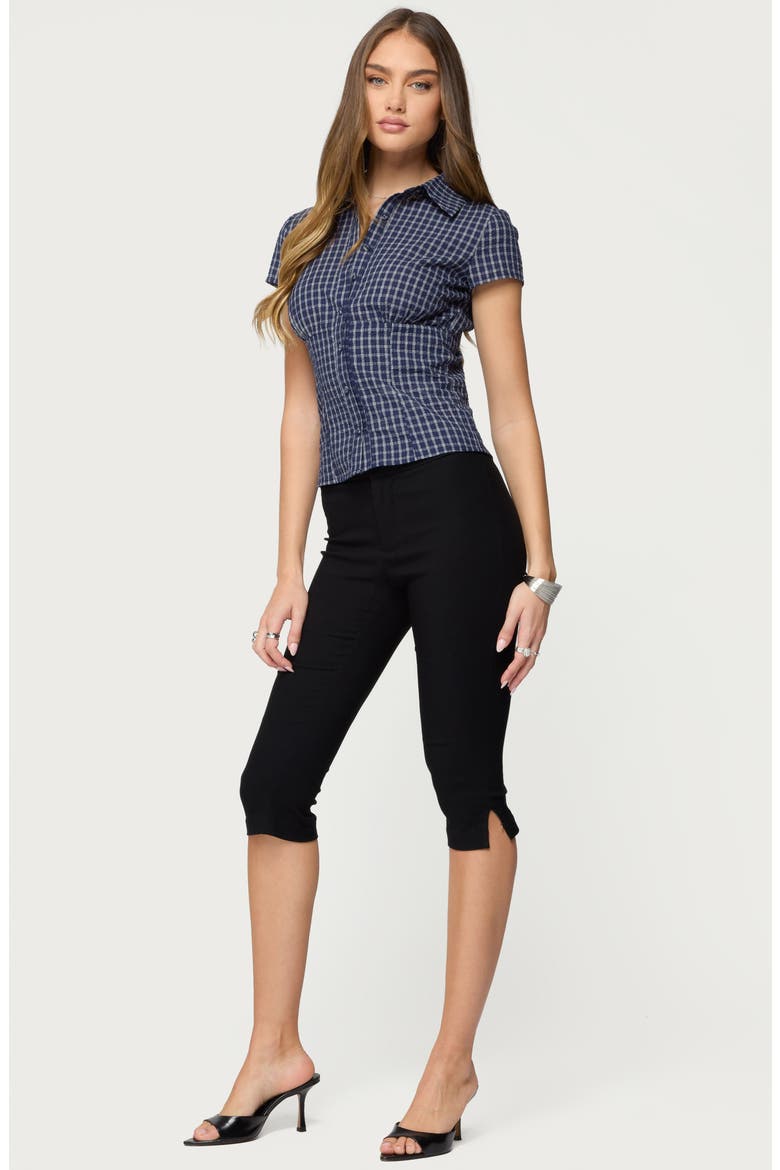Oriya Gingham Button-Up Blouse, Alternate, color, NAVY