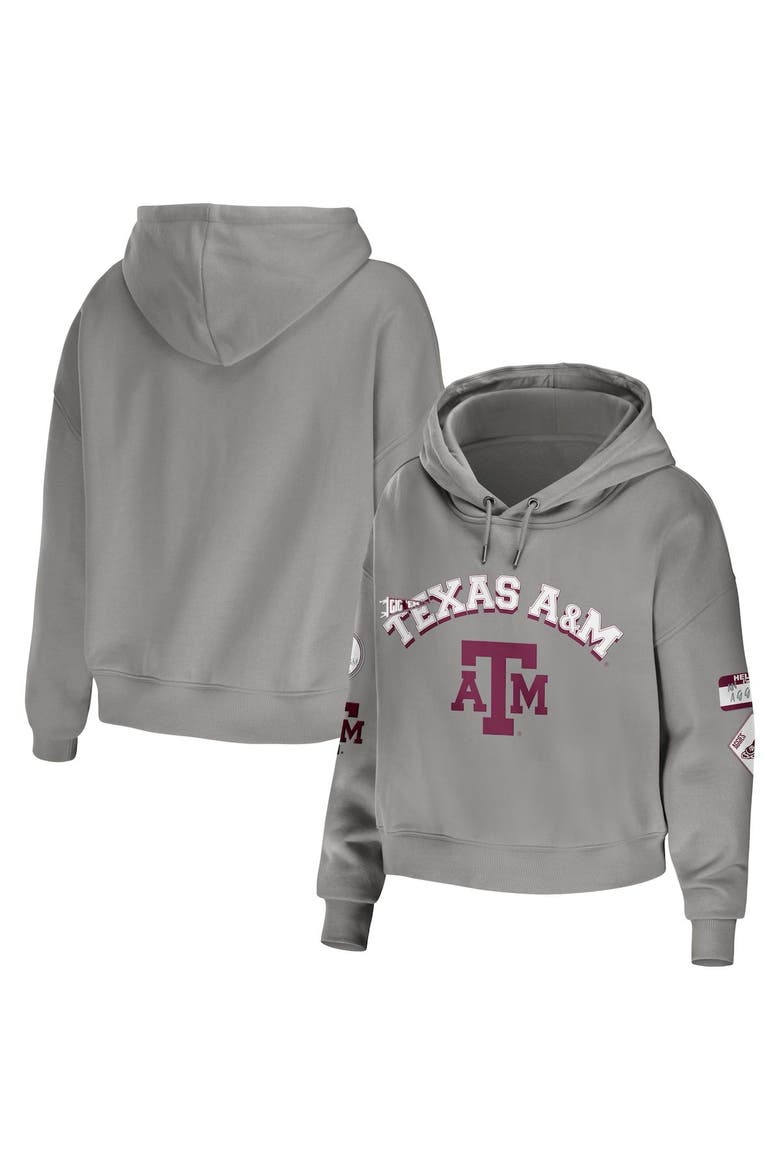 Women's WEAR by Erin Andrews Gray Texas A&M Aggies Mixed Media Cropped Pullover Hoodie, Main, color, Gray