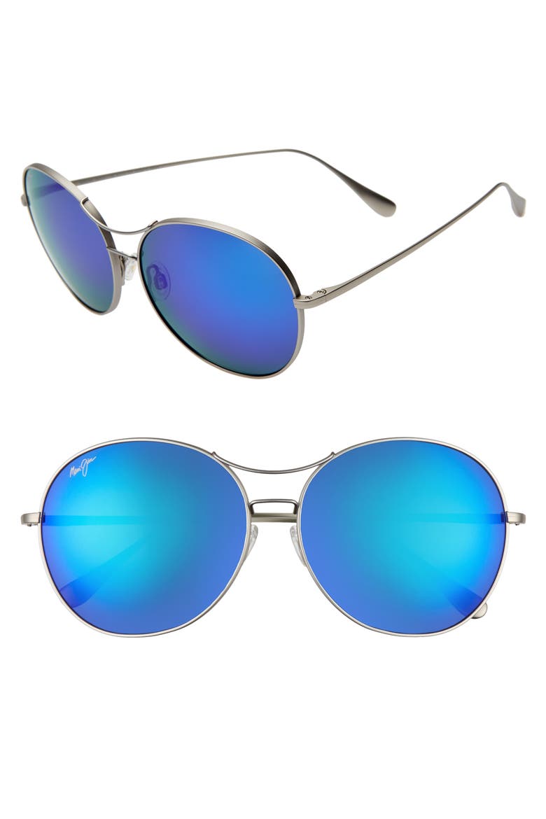 Opihi 61mm PolarizedPlus2® Round Sunglasses, Main, color, TITANIUM/ BLUE HAWAII