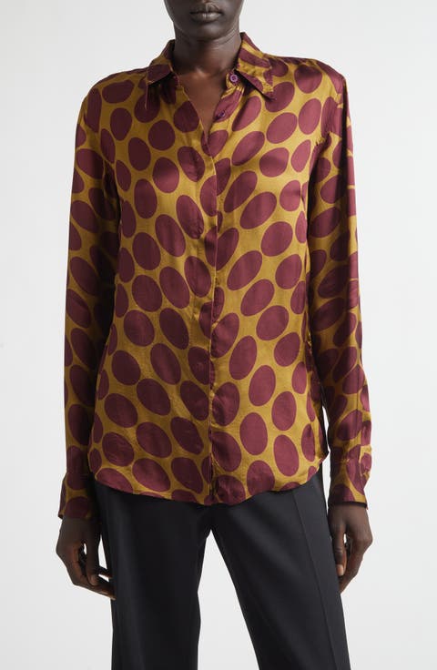 Chowy Fountain of Eggs Print Twill Button-Up Shirt